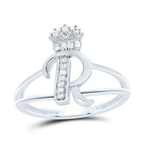 Genuine Real diamond R initial crown ring for women, Best gift for teen Holiday